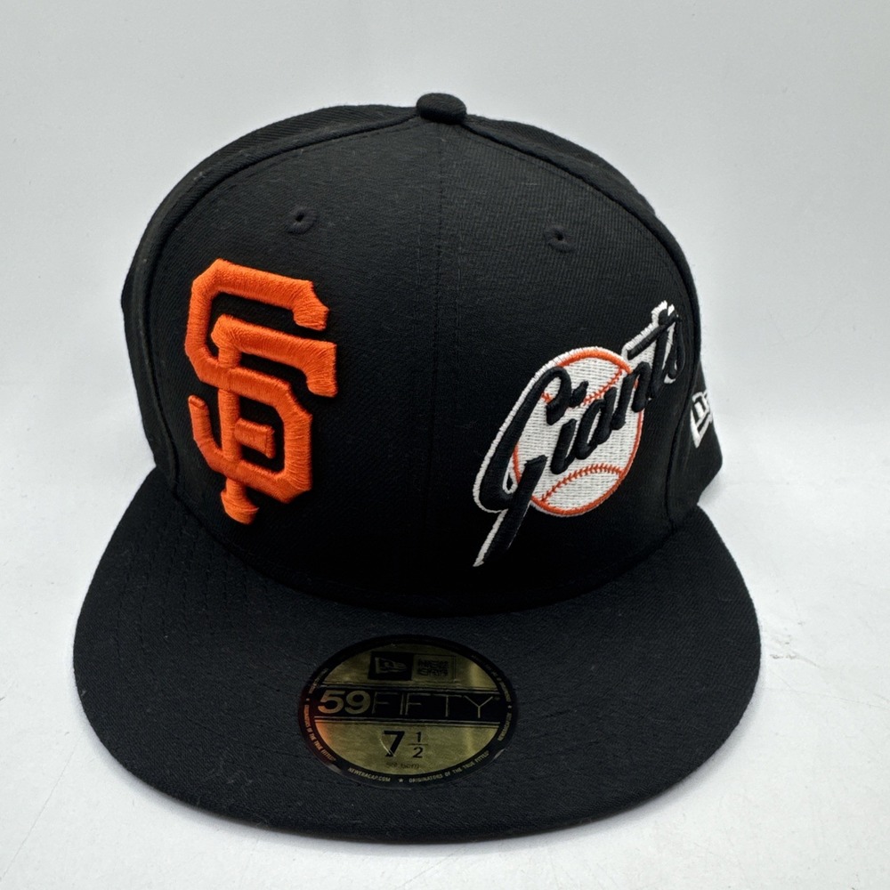 New Era SF Giants Embroidered Double Front Patch 59Fifty Fitted 7 1/2 Black MLB